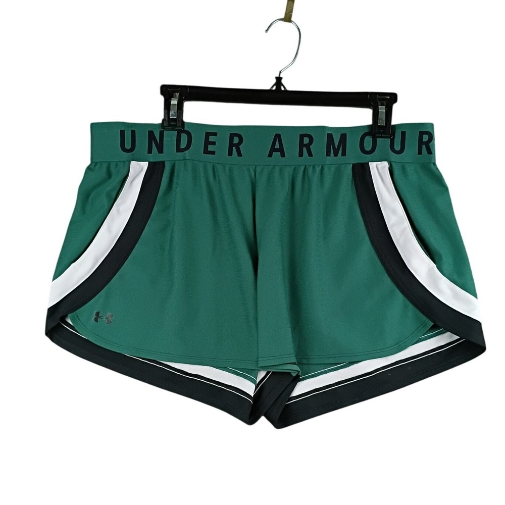 Under Armour Athletic Shorts Women XL Green Colorblock HeatGear Gym Running